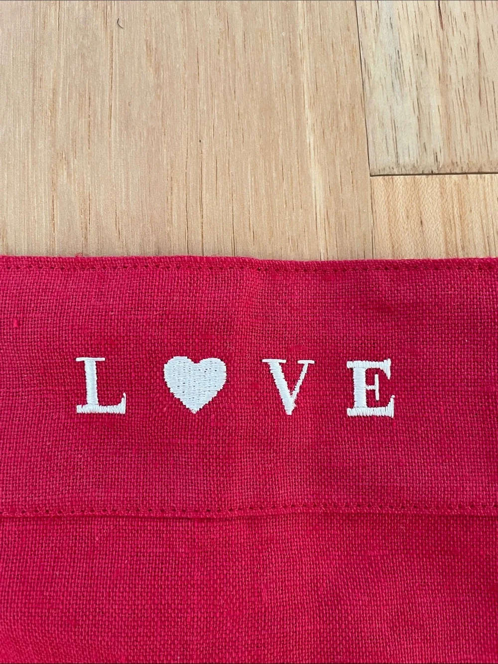 Williams Sonoma LOVE Embroidery Red Kitchen Apron NEW!